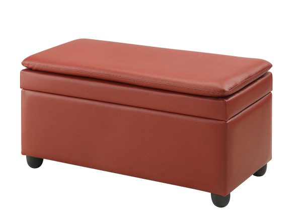 19" Wine and Black Upholstered Faux Leather Bench with Flip top - Image 2