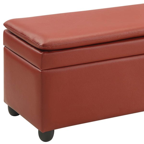 19" Wine and Black Upholstered Faux Leather Bench with Flip top - Image 3