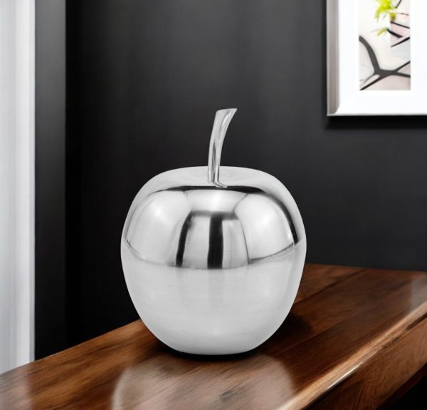 11" Silver Buffed Aluminum Decorative Apple Tabletop Sculpture