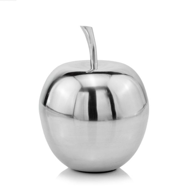 11" Silver Buffed Aluminum Decorative Apple Tabletop Sculpture - Image 3