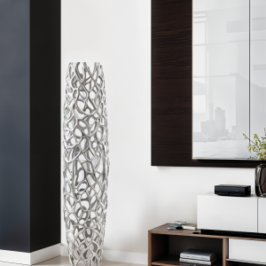 47" Aluminum Silver Twigs Cylinder Floor Vase