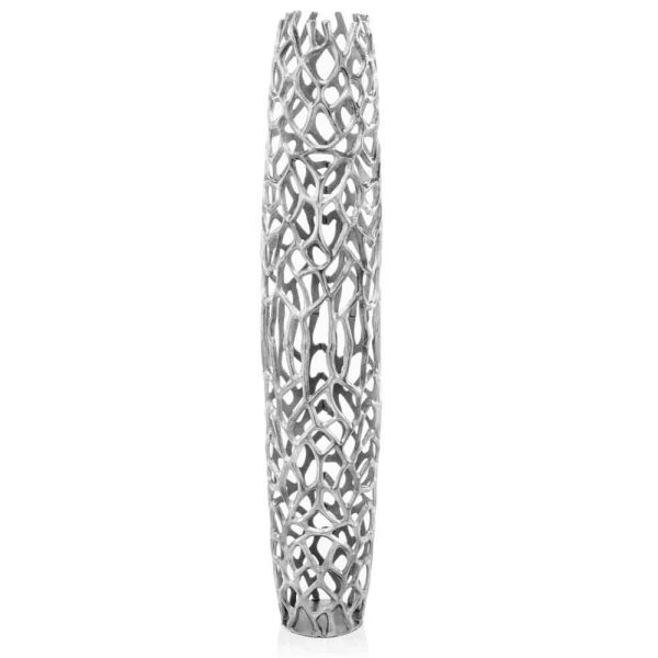 47" Aluminum Silver Twigs Cylinder Floor Vase - Image 2