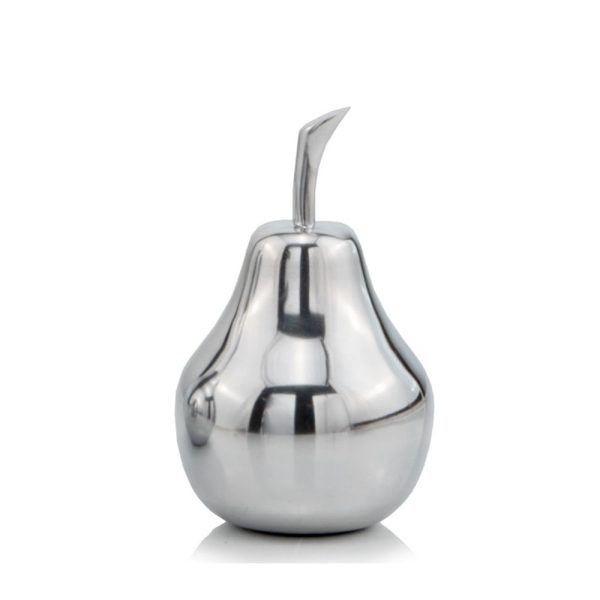 7" Silver Buffed Aluminum Decorative Pear Tabletop Sculpture - Image 2