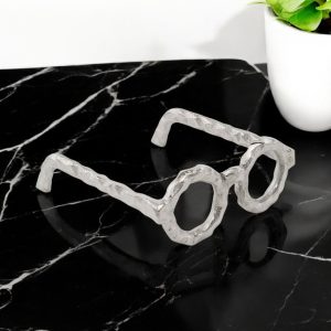7" Silver Aluminum Textured Round Eyeglasses Tabletop Sculpture