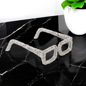 7" Silver Aluminum Textured Square Eyeglasses Tabletop Sculpture