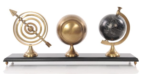 24" X 5.5" X 10.75" Armillery Clock And Globe On Wood Base - Image 3