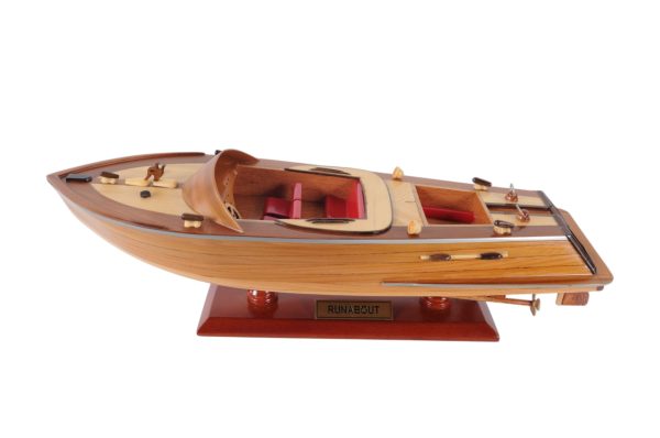 16" Brown Solid Wood Hand Painted Runabout Canoe Model Boat - Image 3