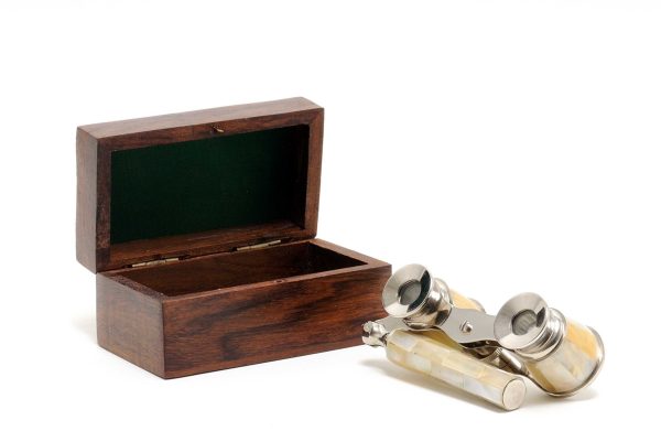 Elegant Mother Of Pearl Opera Glasses In Wood Storage Box - Image 2