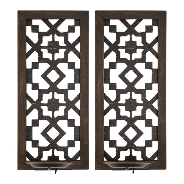 Set of Two Black Manufactured Wood And Metal Ornate Wall Sconce Candle Holders - Image 2