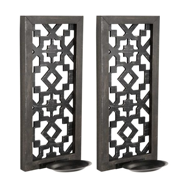 Set of Two Black Manufactured Wood And Metal Ornate Wall Sconce Candle Holders - Image 3