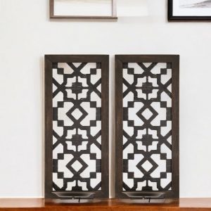 Set of Two Black Manufactured Wood And Metal Ornate Wall Sconce Candle Holders