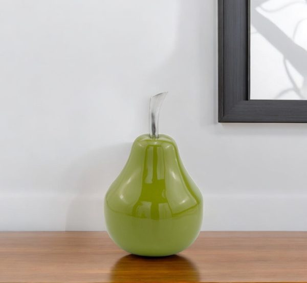 7" Green Aluminum Decorative Pear Tabletop Sculpture