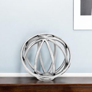 7" Silver Cast Iron Decorative Orb Tabletop Sculpture