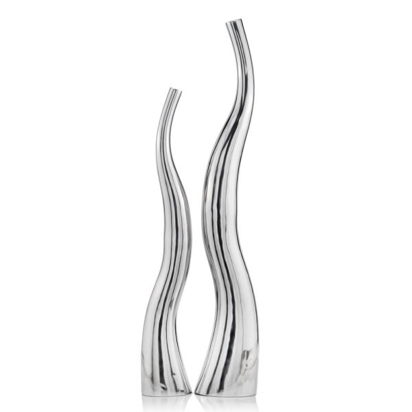 Set of Two Aluminum Silver Wavy Floor Vases - Image 2