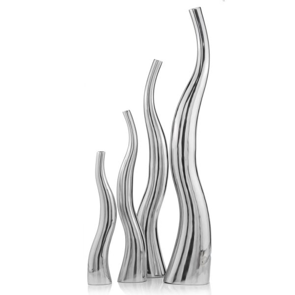 Set of Two Aluminum Silver Wavy Floor Vases - Image 3