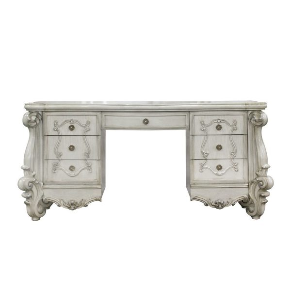 67" Antiqued White Wood Vanity Table With Seven Drawers - Image 2