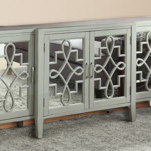 72" Gray And Silver Mirrored Wood Distressed Solid Console Table