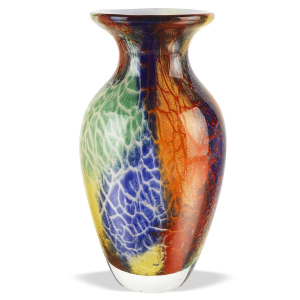 11" Blue Green And Orange Urn Murano Glass Table Vase - Image 2