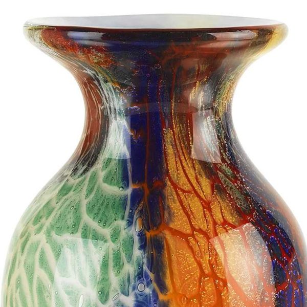 11" Blue Green And Orange Urn Murano Glass Table Vase - Image 3