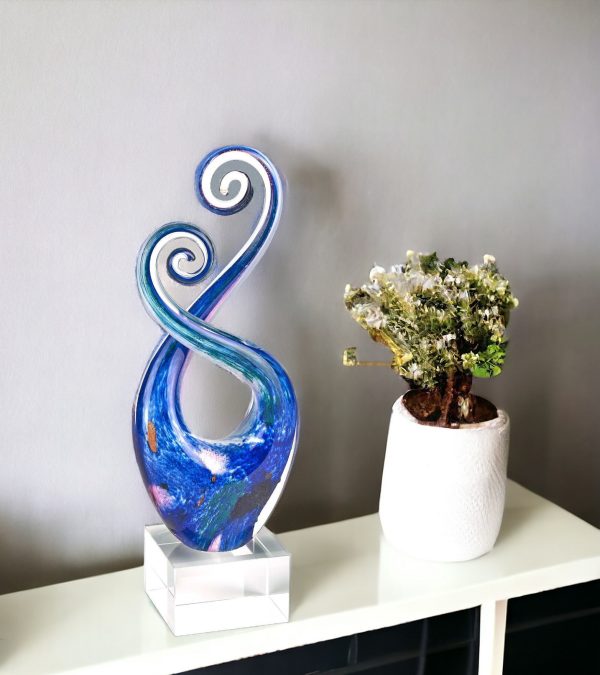 12" Blue and Green Murano Glass Modern Abstract Tabletop Sculpture - Image 2