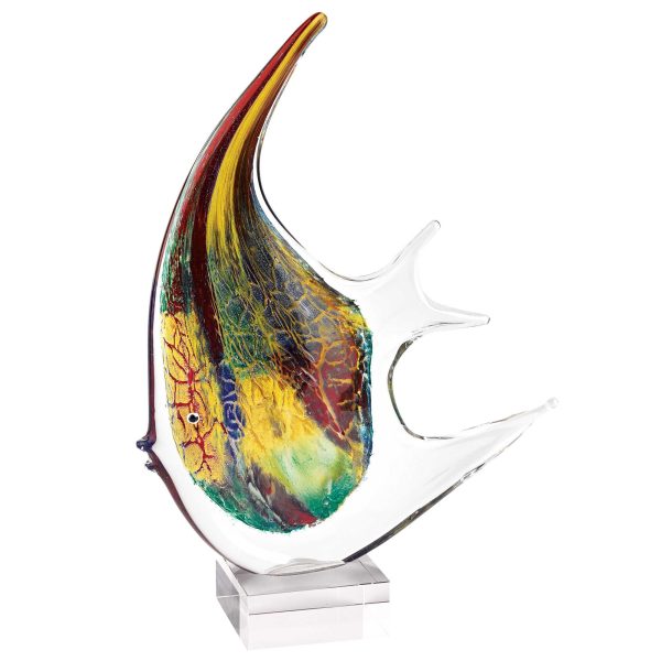17" Red and Yellow Murano Glass Fish Figurine Tabletop Sculpture