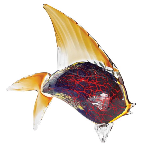 16" Black and Red Murano Glass Fish Figurine Tabletop Sculpture