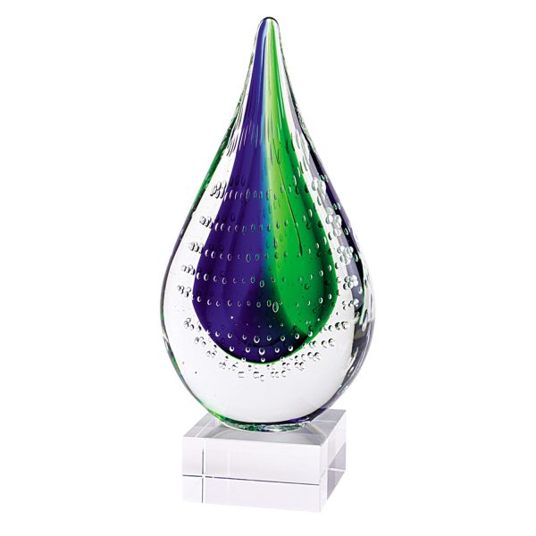11" Clear Blue and Green Murano Glass Modern Abstract Tabletop Sculpture - Image 3