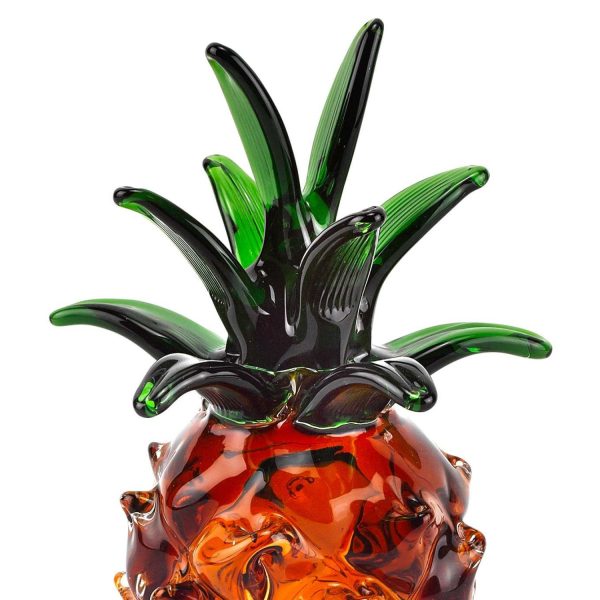 9" Orange Murano Glass Pineapple Statue Tabletop Sculpture - Image 3