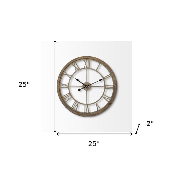 25" Circle Brown Metal Skeleton Wall Clock - Image 3