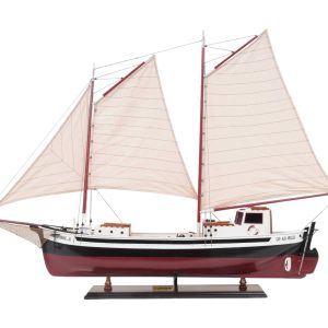 31" Black and White Solid Wood Hand Painted Model Boat Tabletop Sculpture