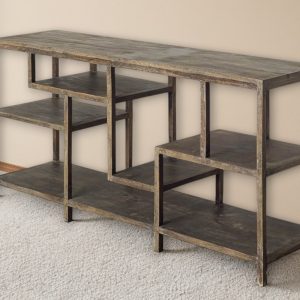 66" Brown Solid Wood Frame Console Table Five Shelves