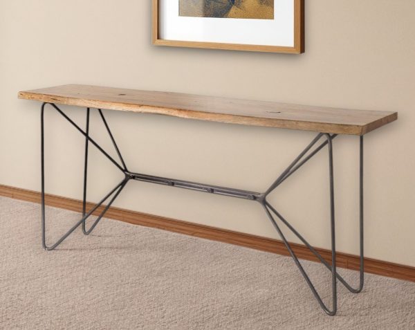 66" Brown and Black Solid Wood and Iron Abstract Base Console Table - Image 2