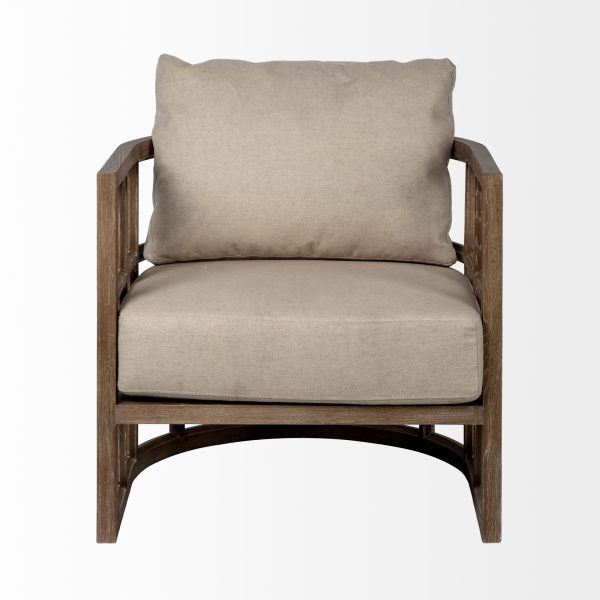 30" Cream and Brown Fabric Arm Chair - Image 2