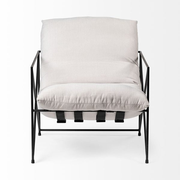 30" Cream and Black Fabric And Metal Arm Chair - Image 3