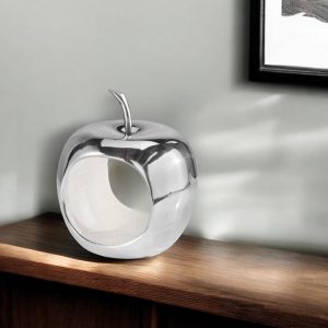 13" White and Silver Buffed Aluminum Tabletop Sculpture