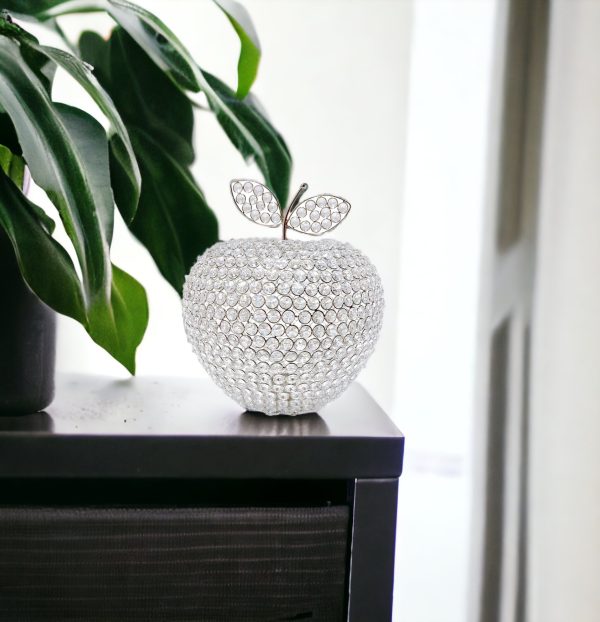 14" Silver Faux Crystal Apple Sculpture - Image 2