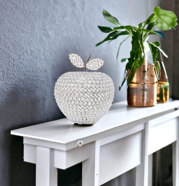 14" Silver Faux Crystal Apple Sculpture - Image 3