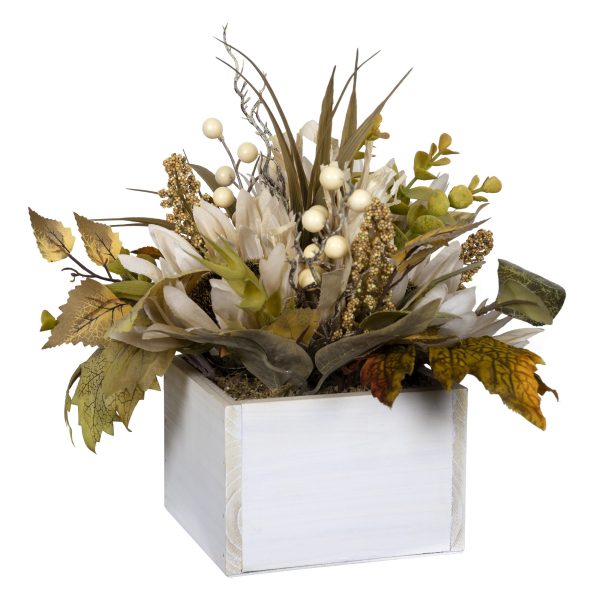 Rustic White Planter With Floral Arrangement - Image 2