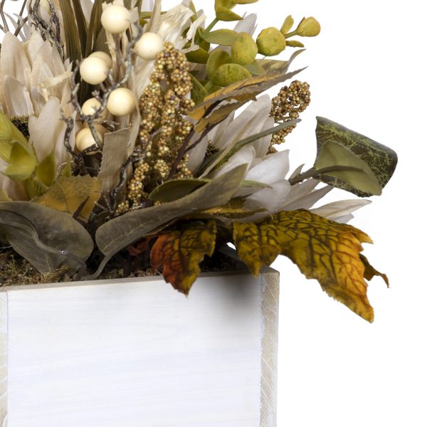Rustic White Planter With Floral Arrangement - Image 3