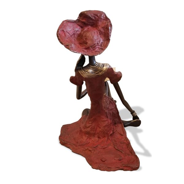 Vintage Bronze Seated West African Woman Reading Sculpture - Image 3