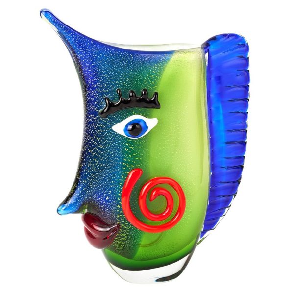 13" Blue and Green Murano Glass Modern Abstract Face Tabletop Sculpture - Image 2