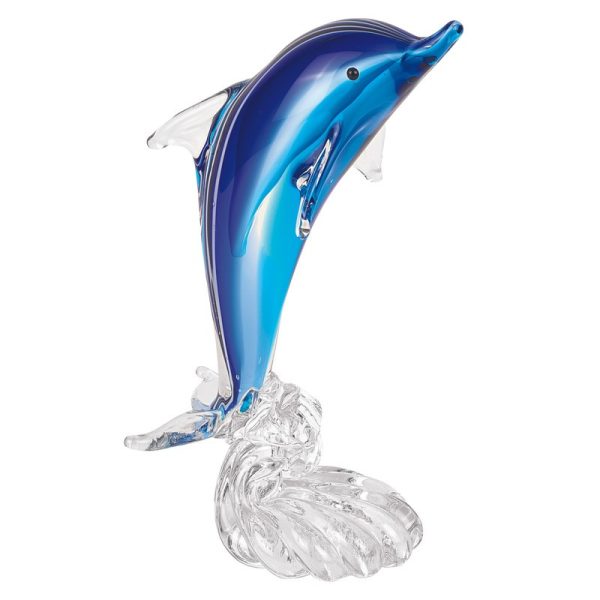 10" Blue Murano Glass Dolphin Figurine Tabletop Sculpture - Image 2