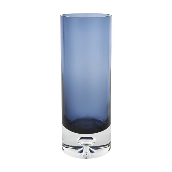 11" Blue And Clear Cylinder Crystal Glass Table Vase - Image 2