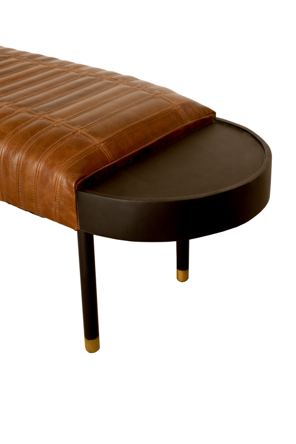 Warm Brown Leather And Solid Wood Bench - Image 3