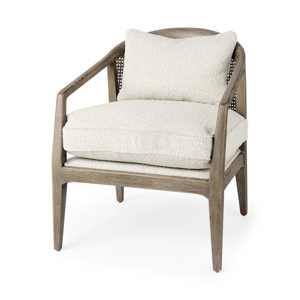 29" Cream and Brown Boucle Arm Chair - Image 3