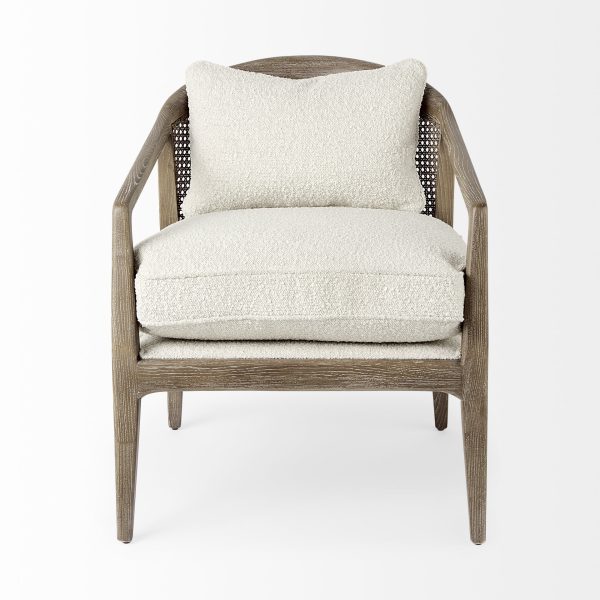 29" Cream and Brown Boucle Arm Chair - Image 2