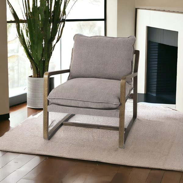 34" Gray and Brown Fabric Lounge Chair - Image 2