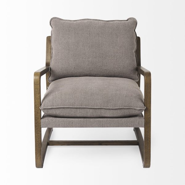 34" Gray and Brown Fabric Lounge Chair - Image 3