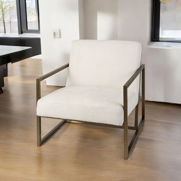 33" Cream and Brown Fabric Wingback Chair - Image 2
