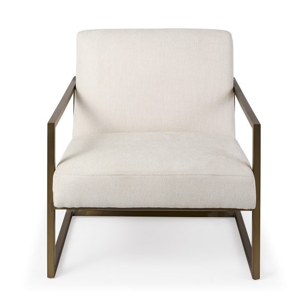 33" Cream and Brown Fabric Wingback Chair - Image 3